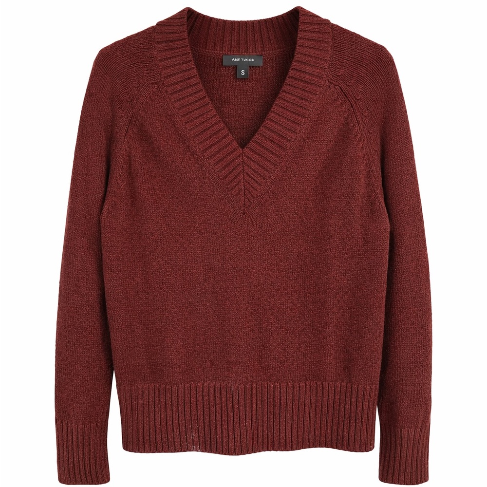 Ann Taylor - Wine V-Neck Wool Blend Sweater Size Small